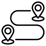 A simple route with two location markers connected by a curved path.